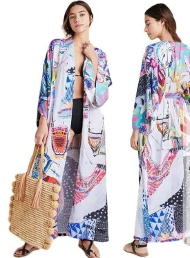 Abstract Print Maxi Kimono