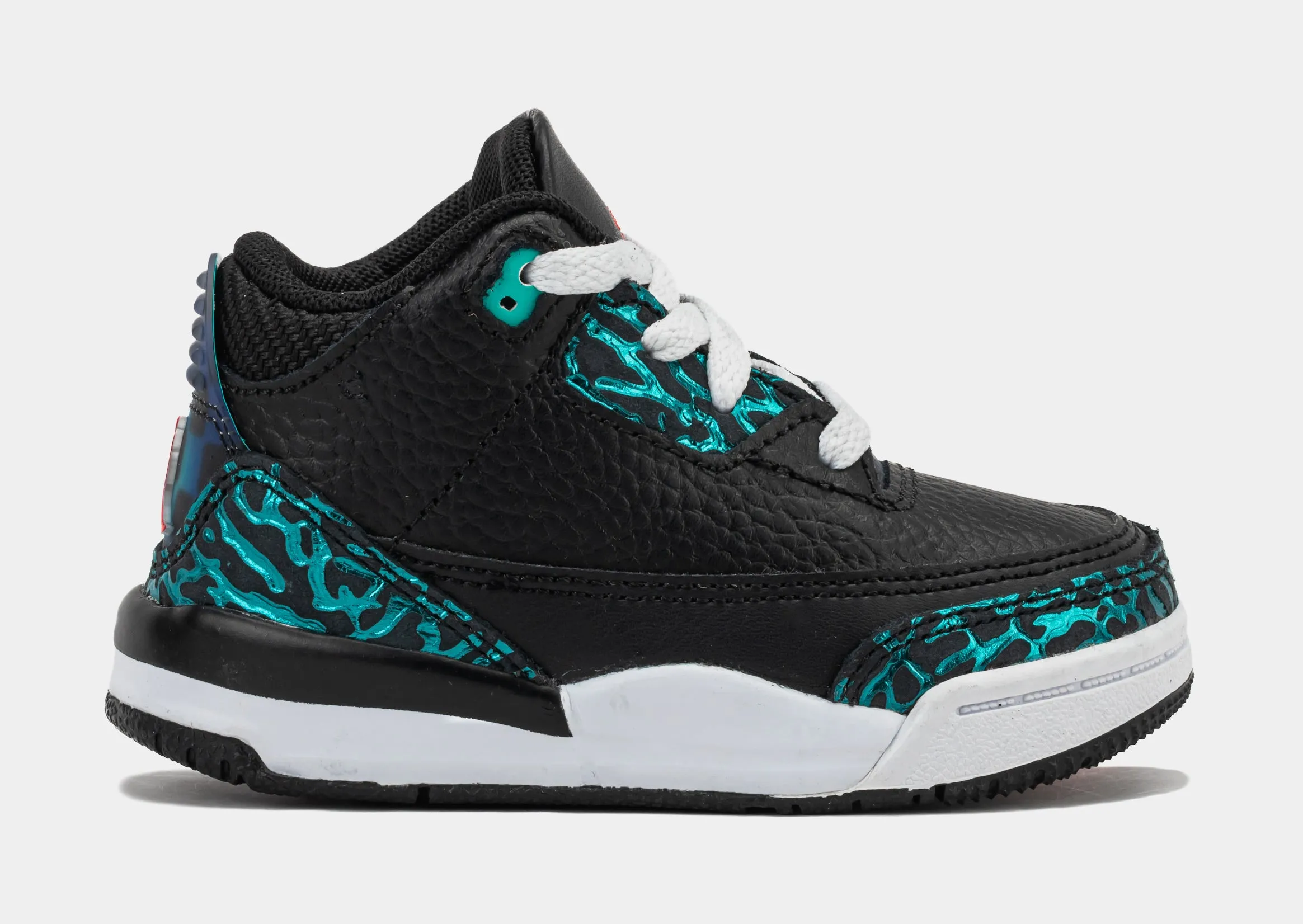 Air Jordan 3 Retro Black and Hyper Jade Infant Toddler Lifestyle Shoes (Black/Siren Red/Hyper Jade/White)