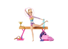 Barbie Gymnastics Play Set with Blonde Fashion Doll, Balance Beam, 10 Plus Accessories and Flip Feature