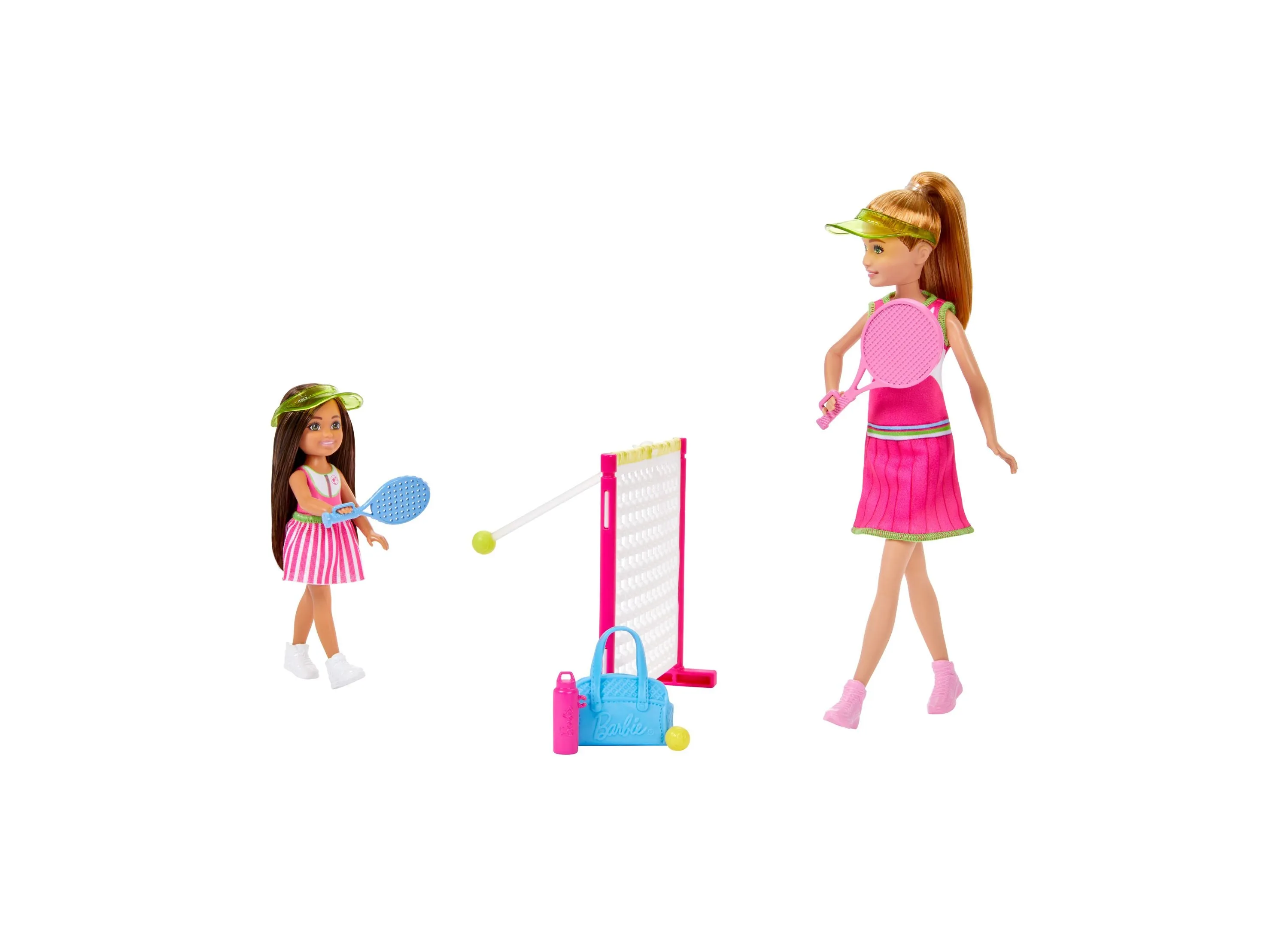 Barbie Stacie Chelsea Tennis Playset with 2 Dolls, Net 5  Accessories, Moving Ball Action