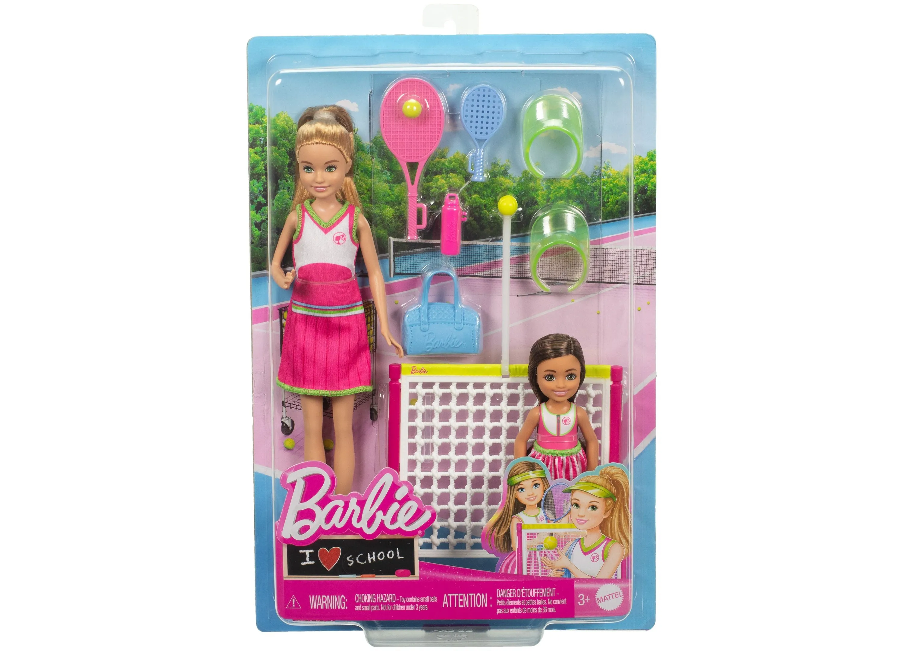 Barbie Stacie Chelsea Tennis Playset with 2 Dolls, Net 5  Accessories, Moving Ball Action