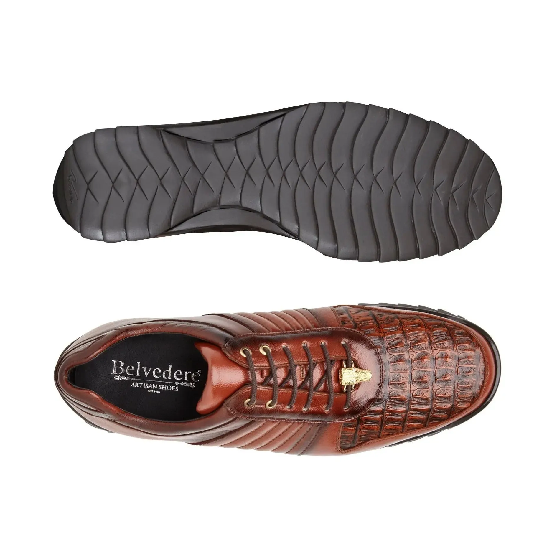 Belvedere Astor in Antique Sport Genuine Caiman Crocodile & Soft Calf Sneakers