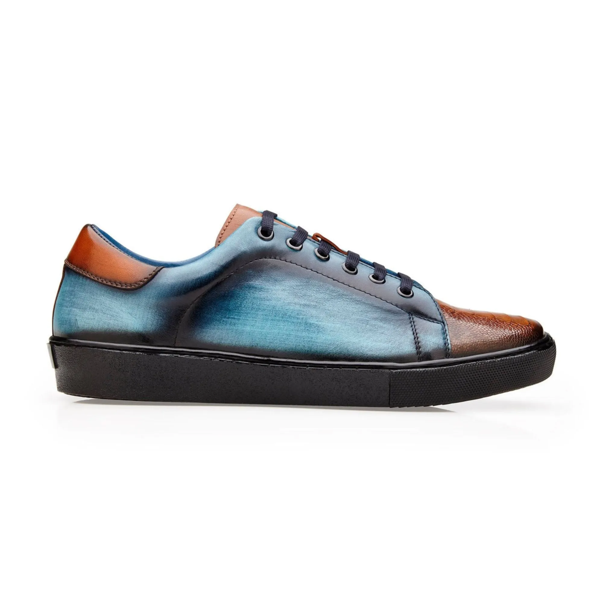 Belvedere Stone in Antique Brandy & Ocean Blue Ostrich & Leather Sneakers