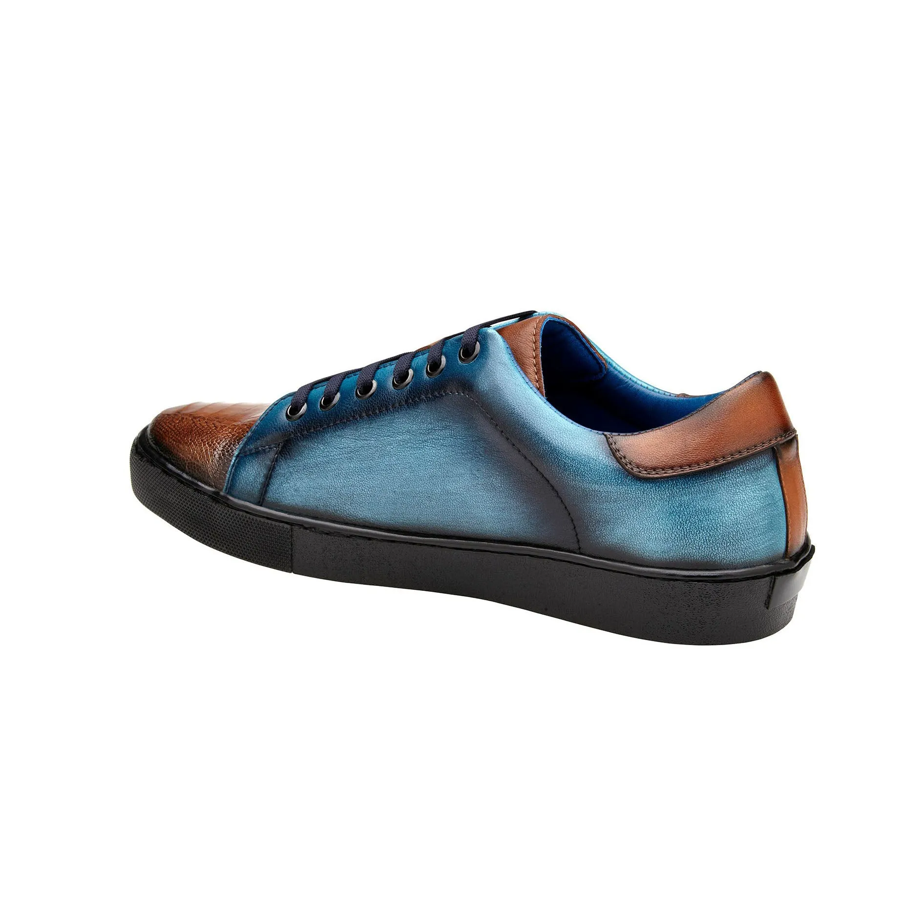 Belvedere Stone in Antique Brandy & Ocean Blue Ostrich & Leather Sneakers