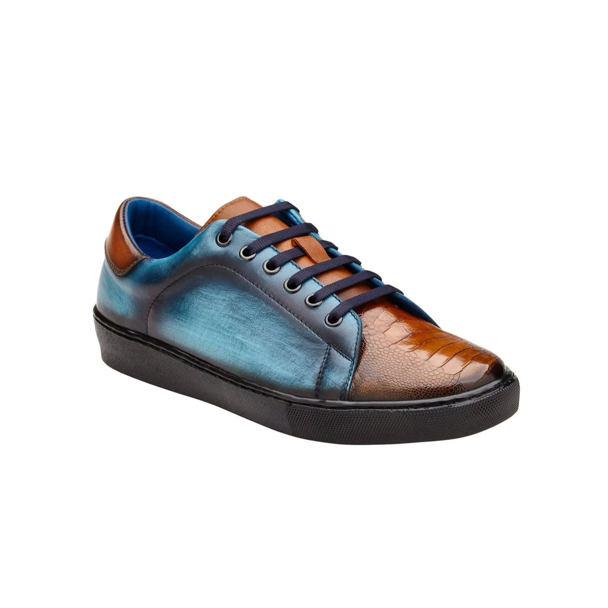 Belvedere Stone in Antique Brandy & Ocean Blue Ostrich & Leather Sneakers