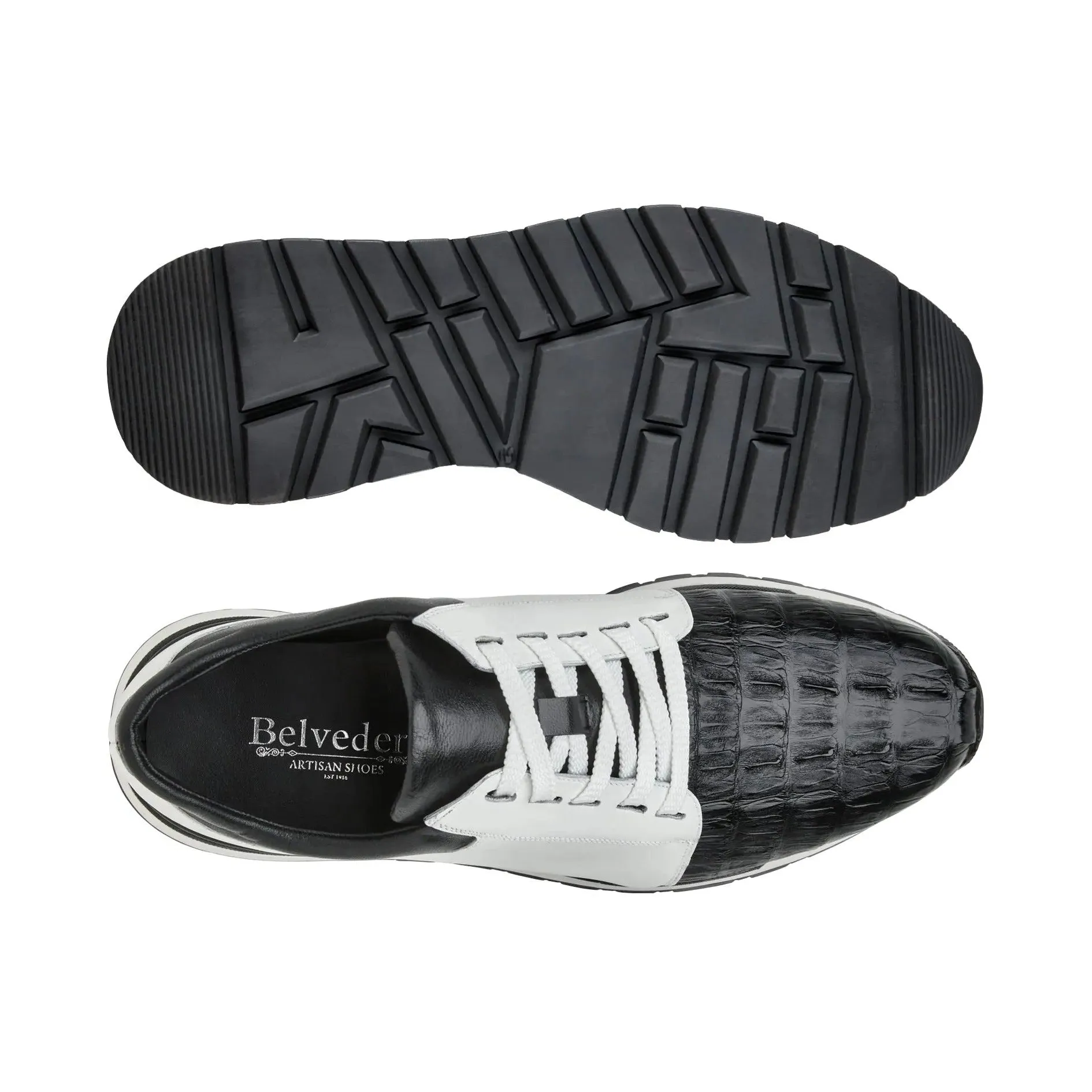 Belvedere Titan in Black / White Caiman Crocodile & Leather Sneakers