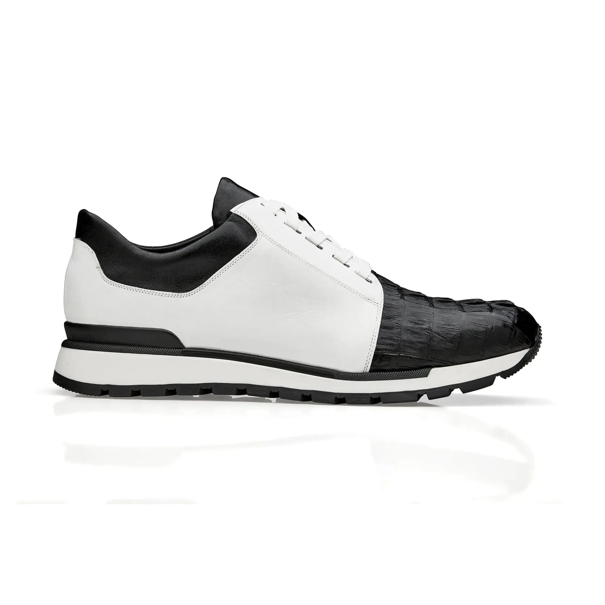 Belvedere Titan in Black / White Caiman Crocodile & Leather Sneakers