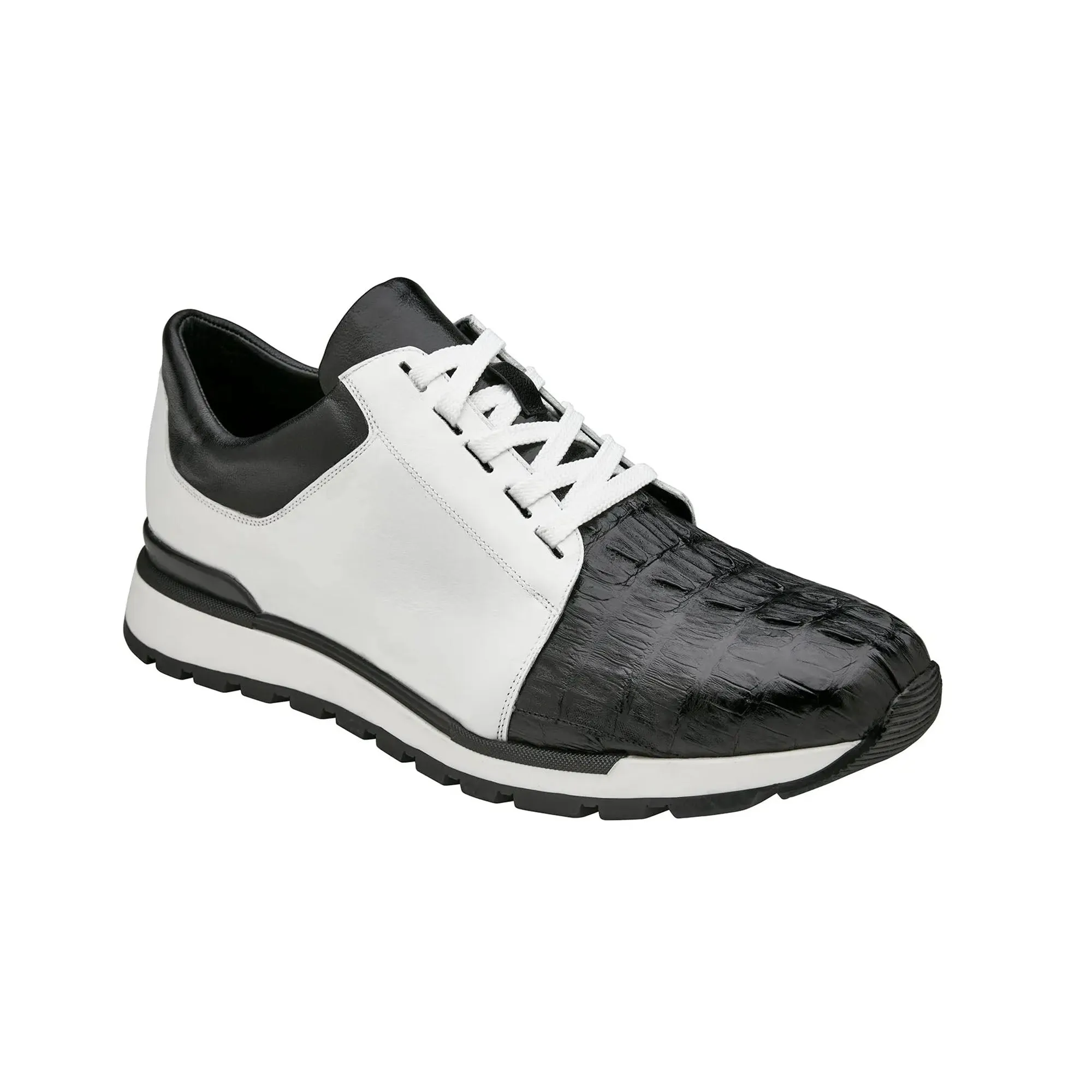 Belvedere Titan in Black / White Caiman Crocodile & Leather Sneakers