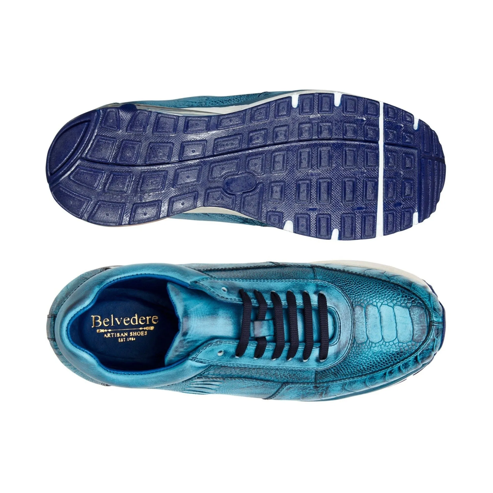 Belvedere Todd in Antique Ocean Blue Genuine Ostrich Sneakers