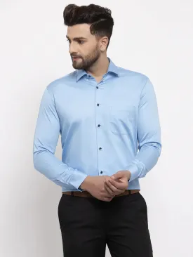 Blue Men'S Cotton Solid Formal Shirt'S