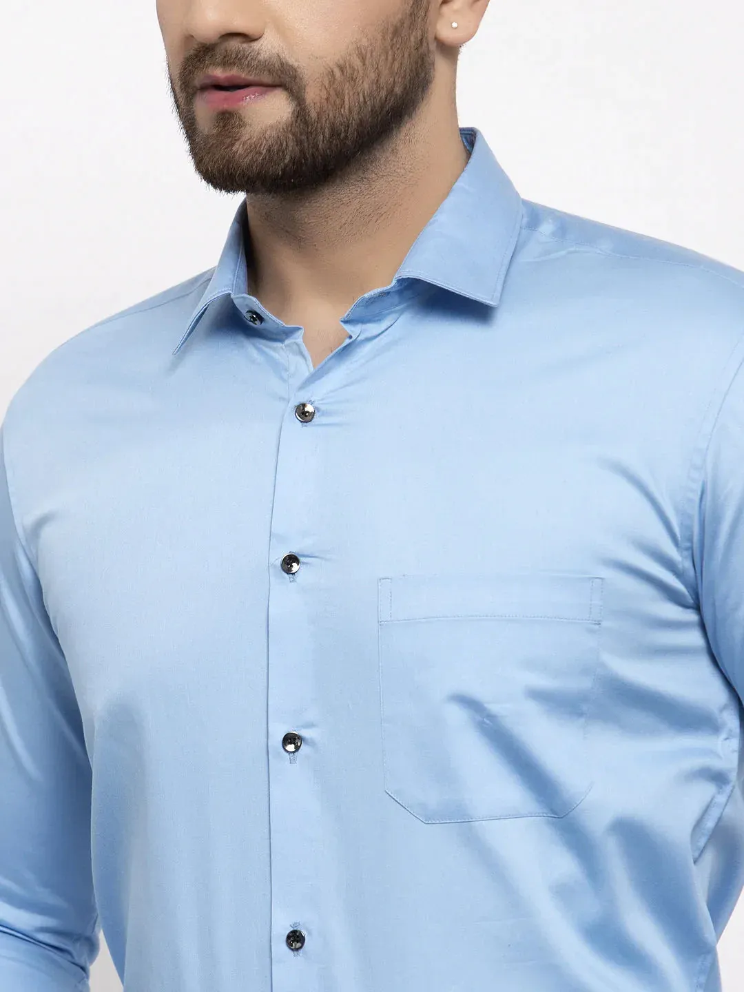 Blue Men'S Cotton Solid Formal Shirt'S