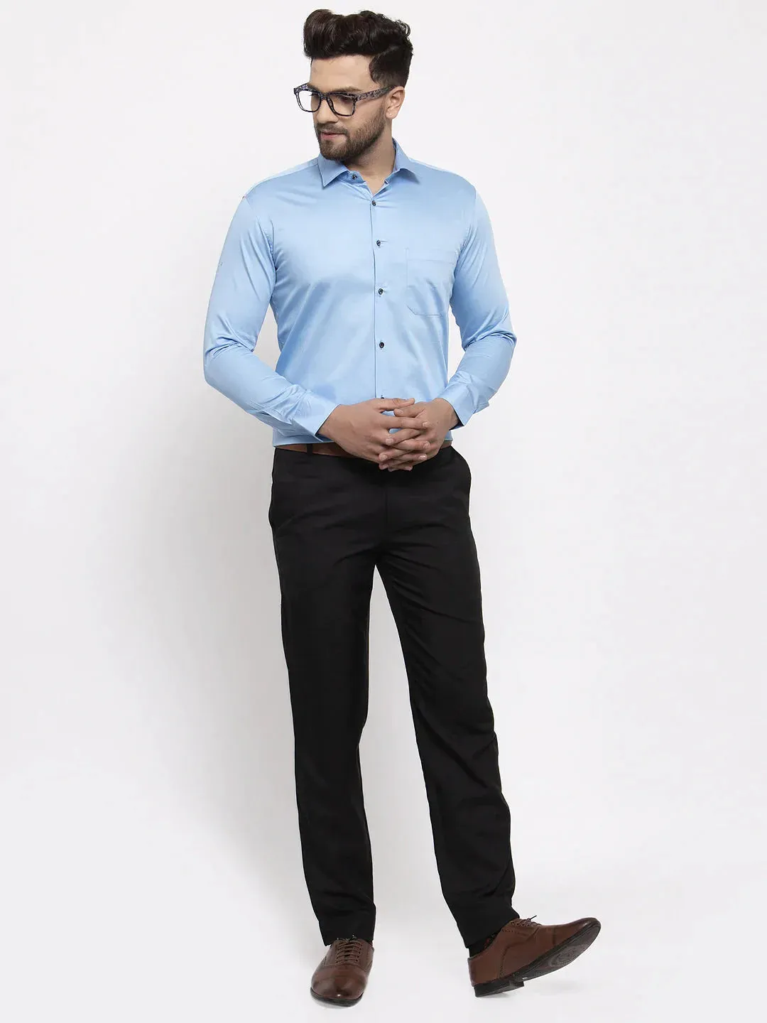 Blue Men'S Cotton Solid Formal Shirt'S