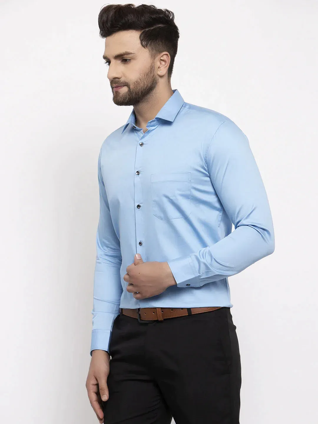 Blue Men'S Cotton Solid Formal Shirt'S