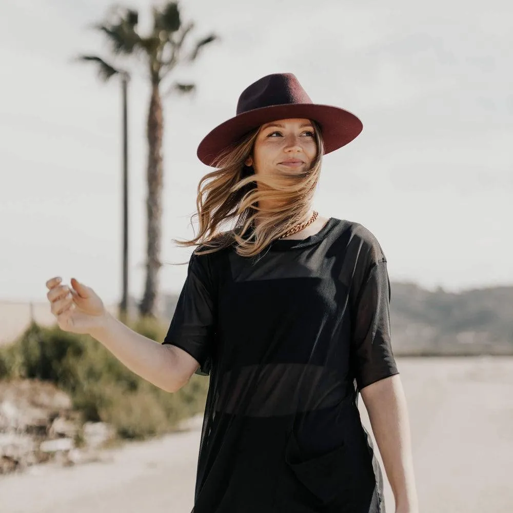 Bordeaux | Womens Wide Brim Felt Fedora Hat