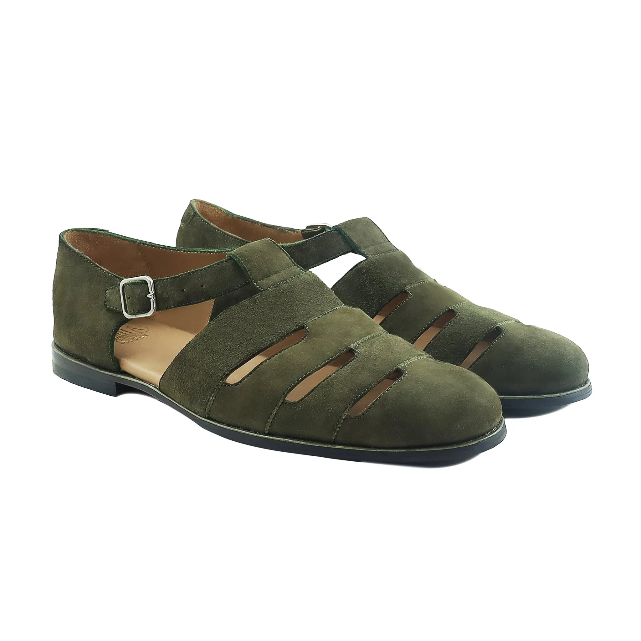 Candis - Men's Olive Green Kid Suede Sandal