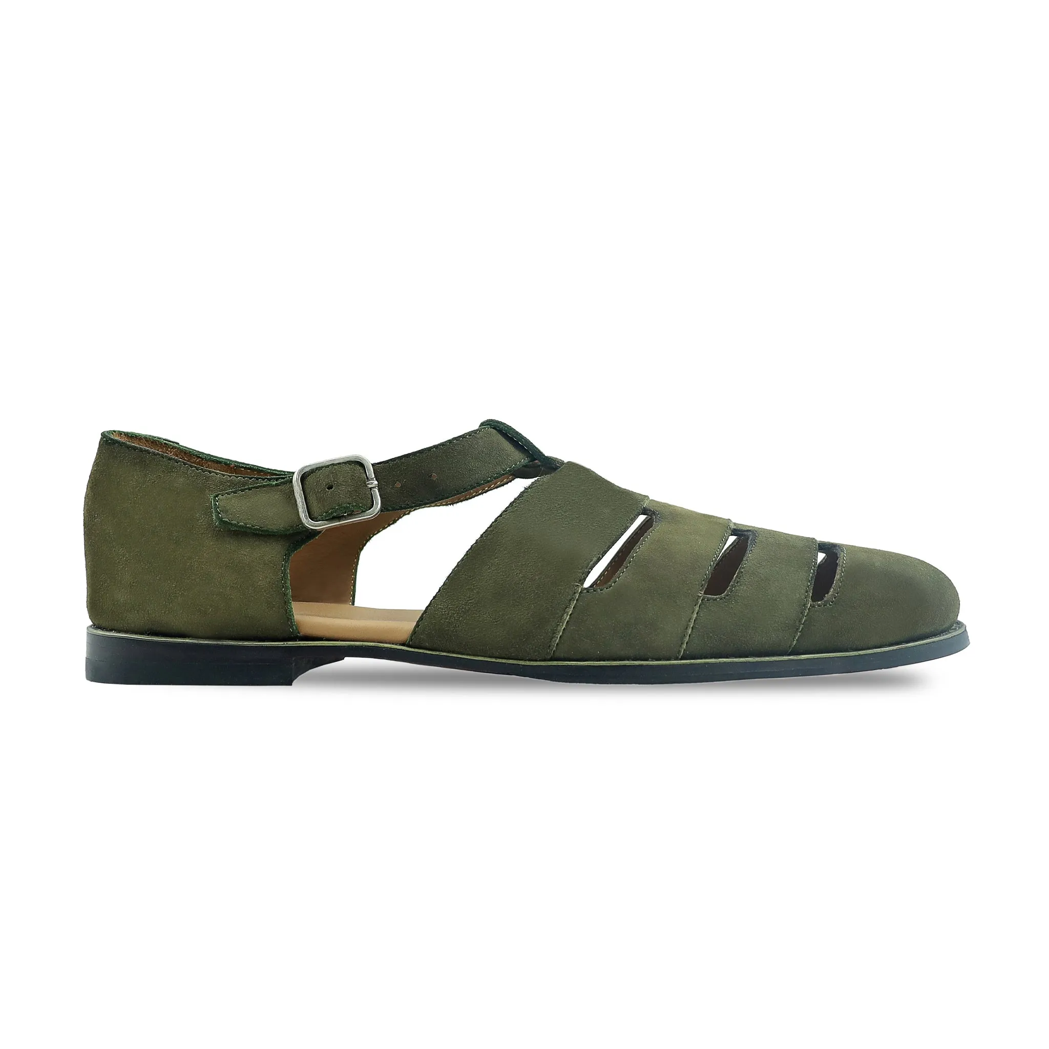 Candis - Men's Olive Green Kid Suede Sandal