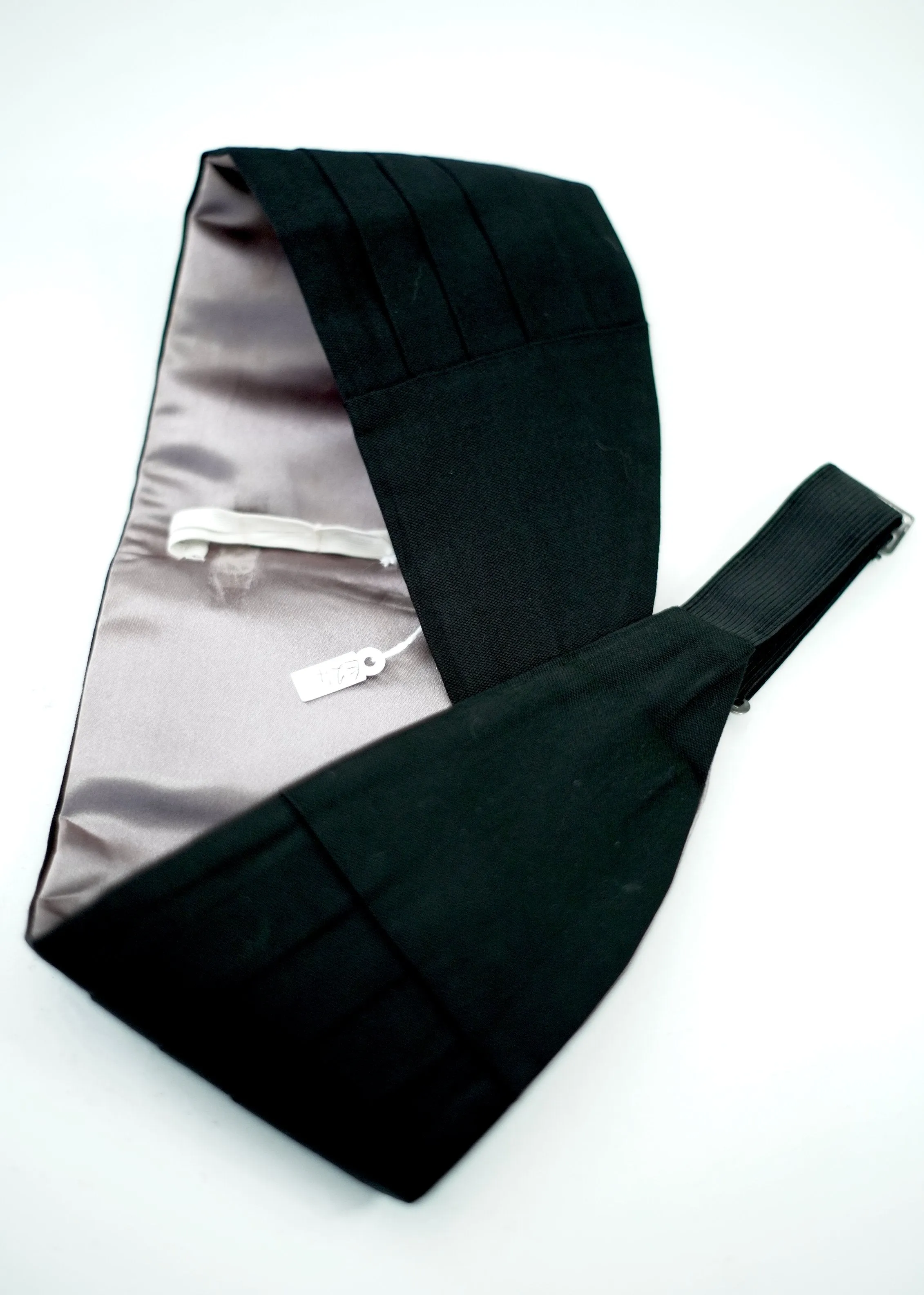 Copy of Vintage Black Rayon Cummerbund • Grey Lining