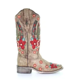 Corral Womens Cactus Flowers Cowboy Boots Leather Tan