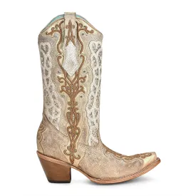 Corral Womens Crystal Overlay Cowboy Boots Leather White