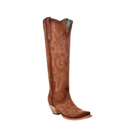 Corral Women's Tooled-Inlay Brown Suede Boots