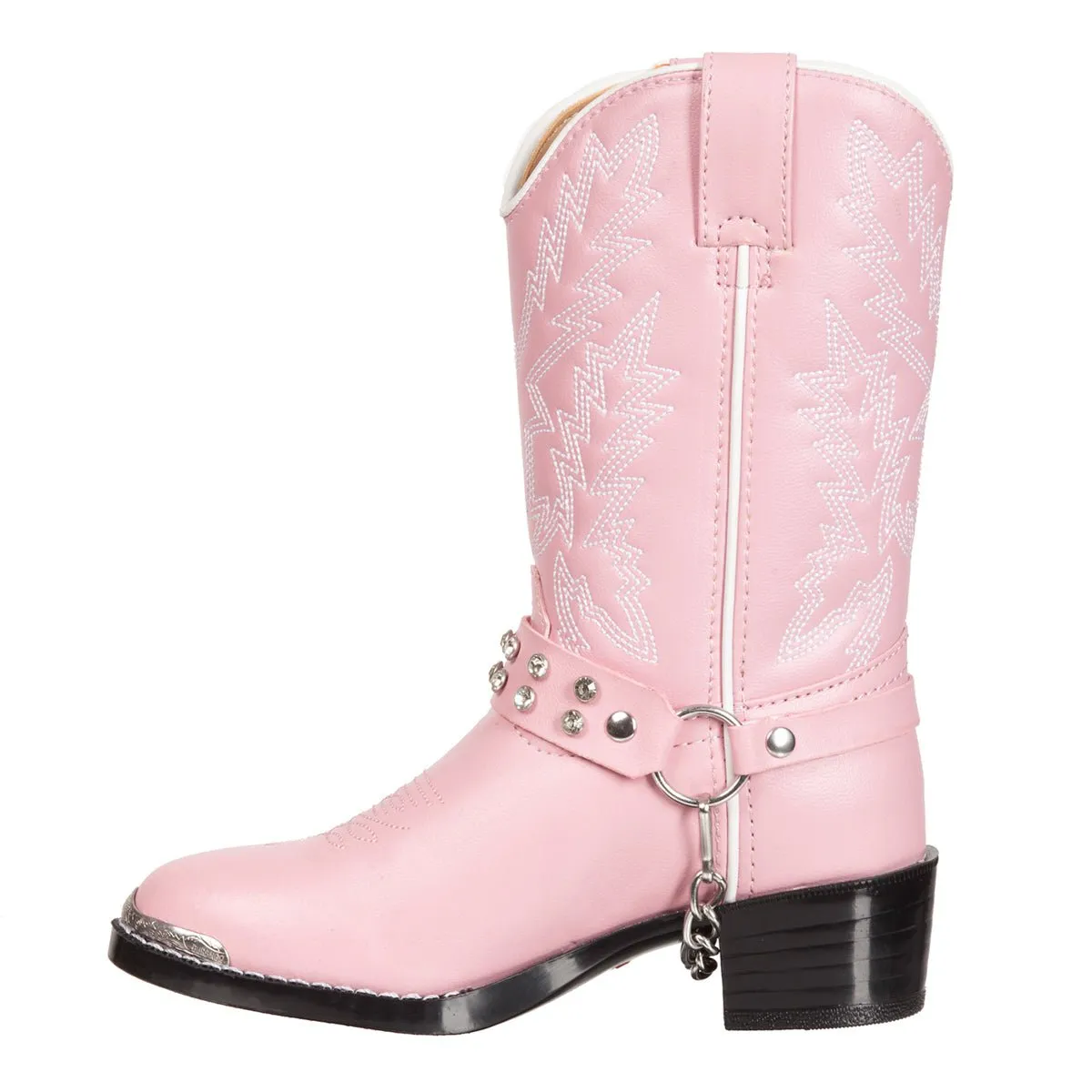 Durango Kids Girls Pink Faux Leather Chrome Harness Biker Cowboy Boots