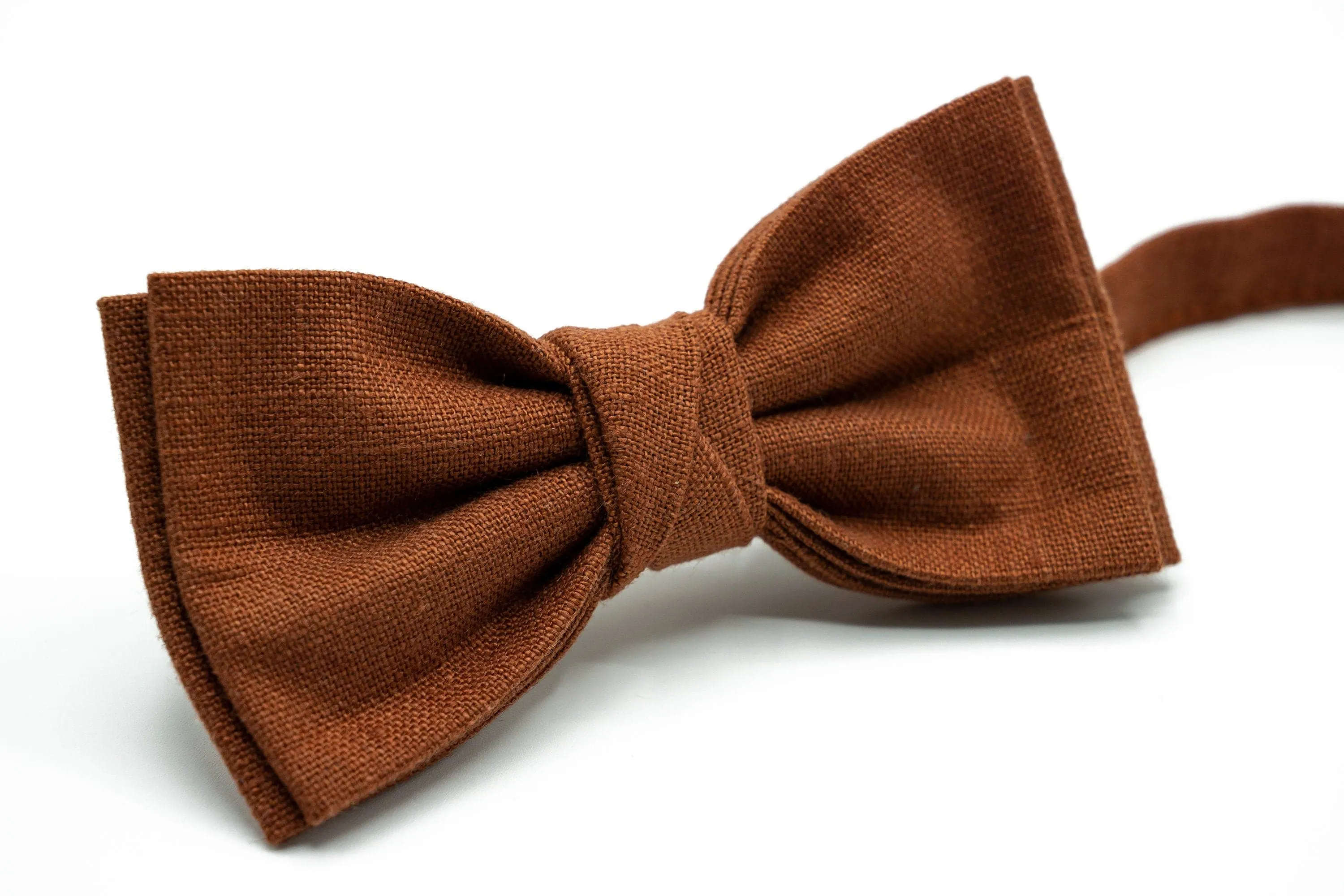 Elegant Terracotta Linen Bow Tie - Classic Accessory for Men and Boys - Matching Pocket Square Available Separately