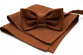 Elegant Terracotta Linen Bow Tie - Classic Accessory for Men and Boys - Matching Pocket Square Available Separately