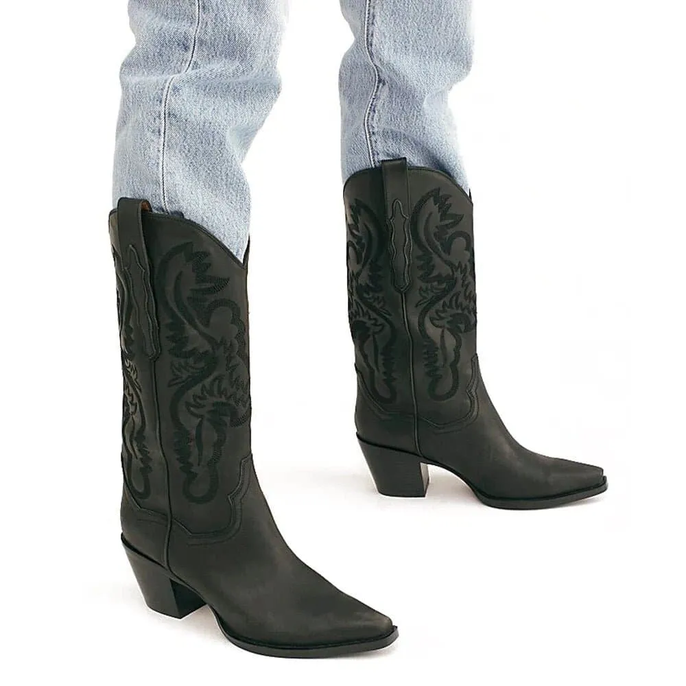 Embroidered Cowboy Boots - Stylish & Trendy Western Boots | Genuine Cow Suede | Handmade & Durable | Akamatsu