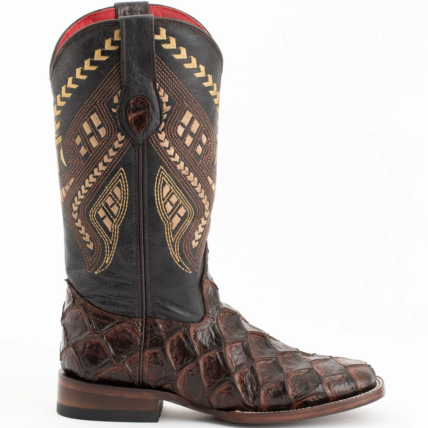 Ferrini Women's Bronco Square Toe Boots Pirarucu Fish Print - Chocolate 9339309