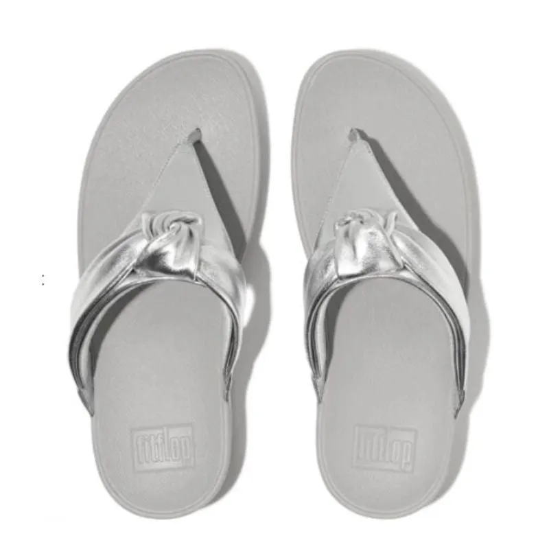 Fitflop Lulu Padded Knot Metallic Leather Silver Toe-Post Women's Sandals