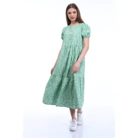 Green Floral Poplin Dress