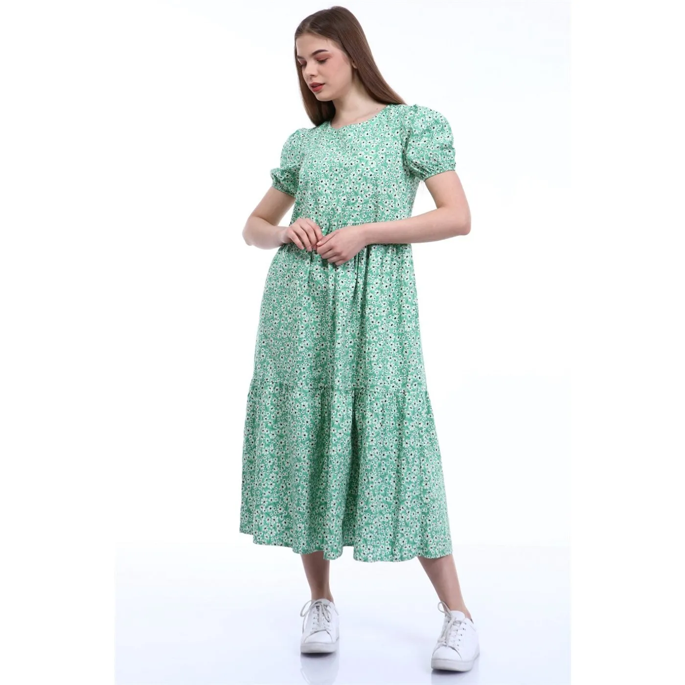 Green Floral Poplin Dress