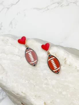 Heart Post Football Dangle Earrings