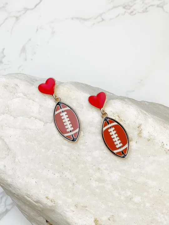 Heart Post Football Dangle Earrings