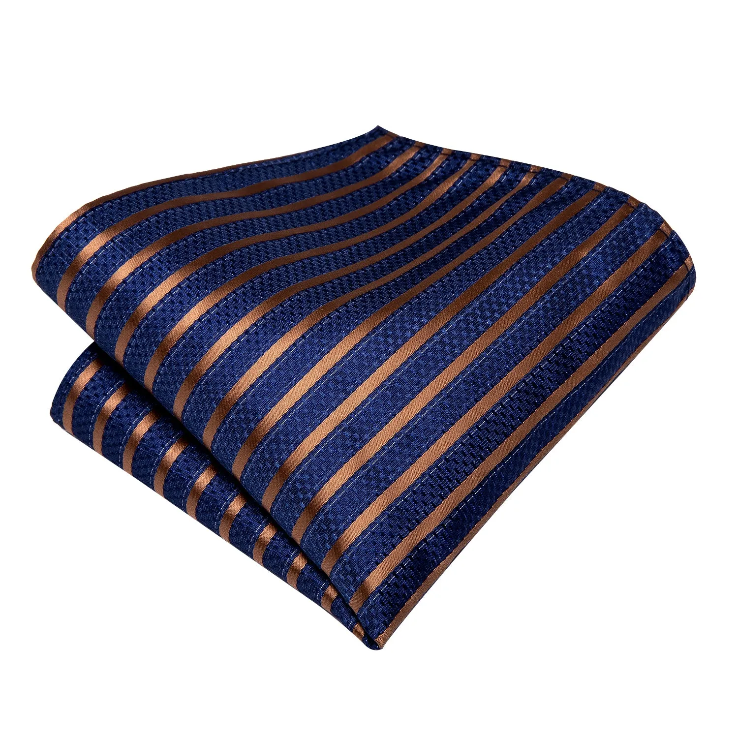 Hi-Tie Blue Gold Striped Tie Handkerchief Cufflinks Set with Wedding Brooch