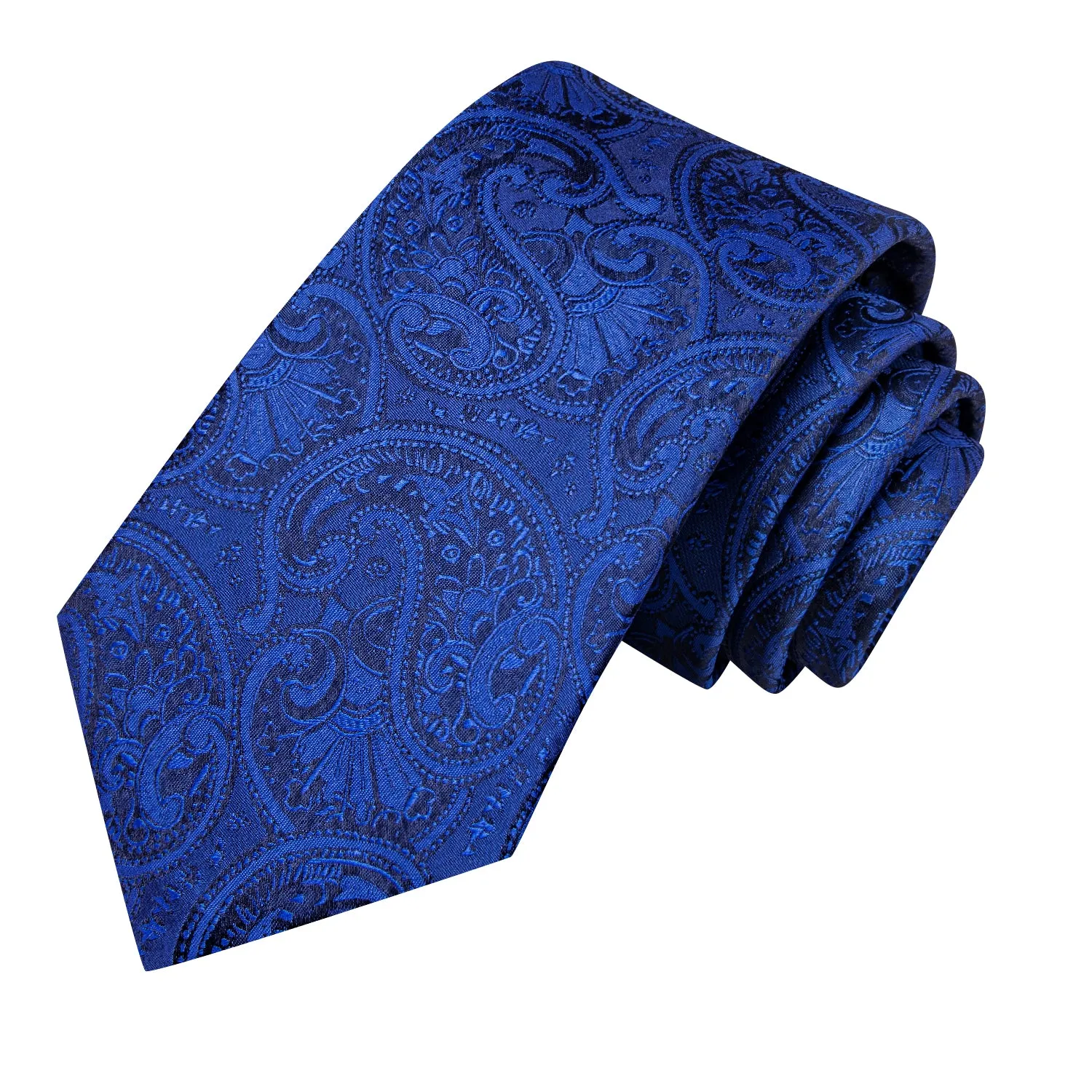 Hi-Tie Deep Blue Tie Paisley 67 Inches XL Necktie Hanky Cufflinks Set