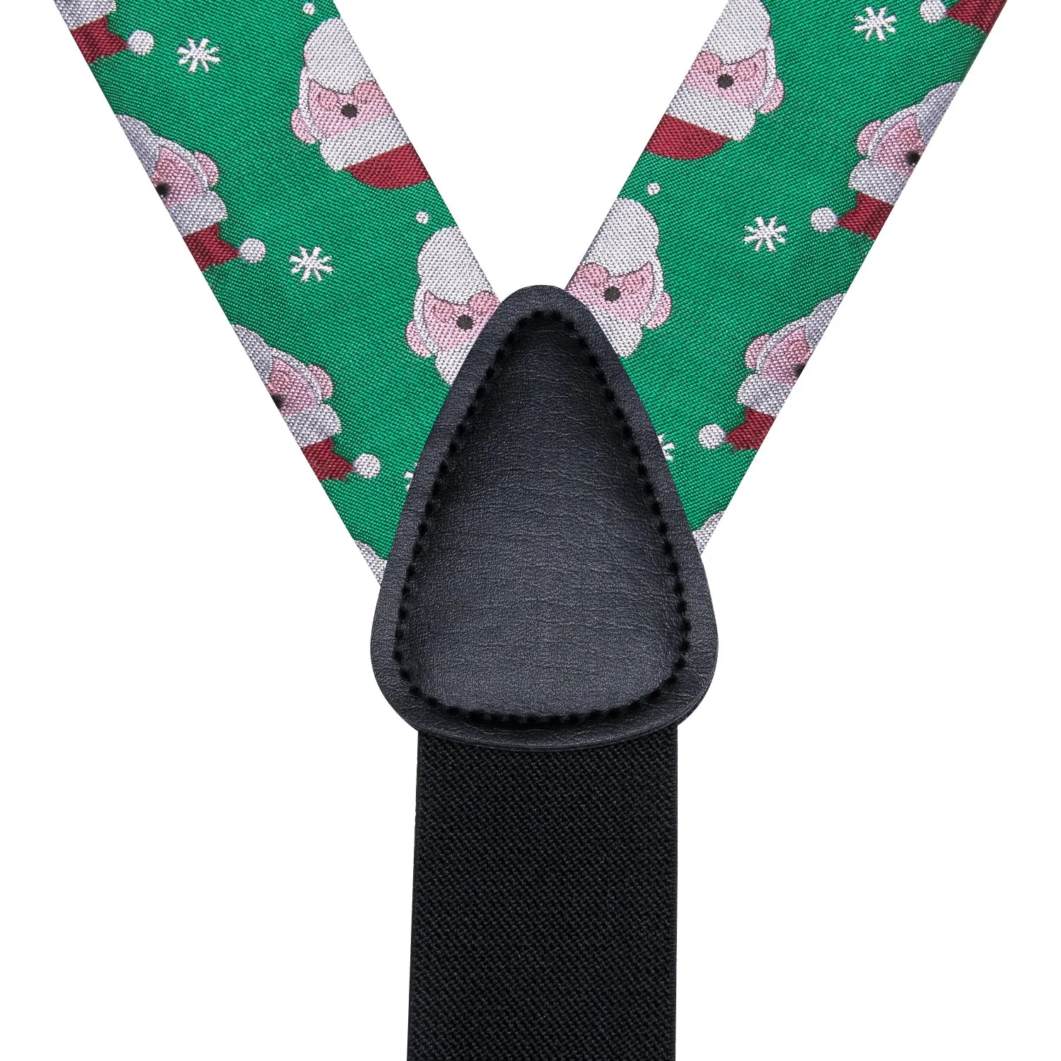 Hi-Tie Green Christmas Snowman Suspender Bowtie Hanky Cufflinks Set