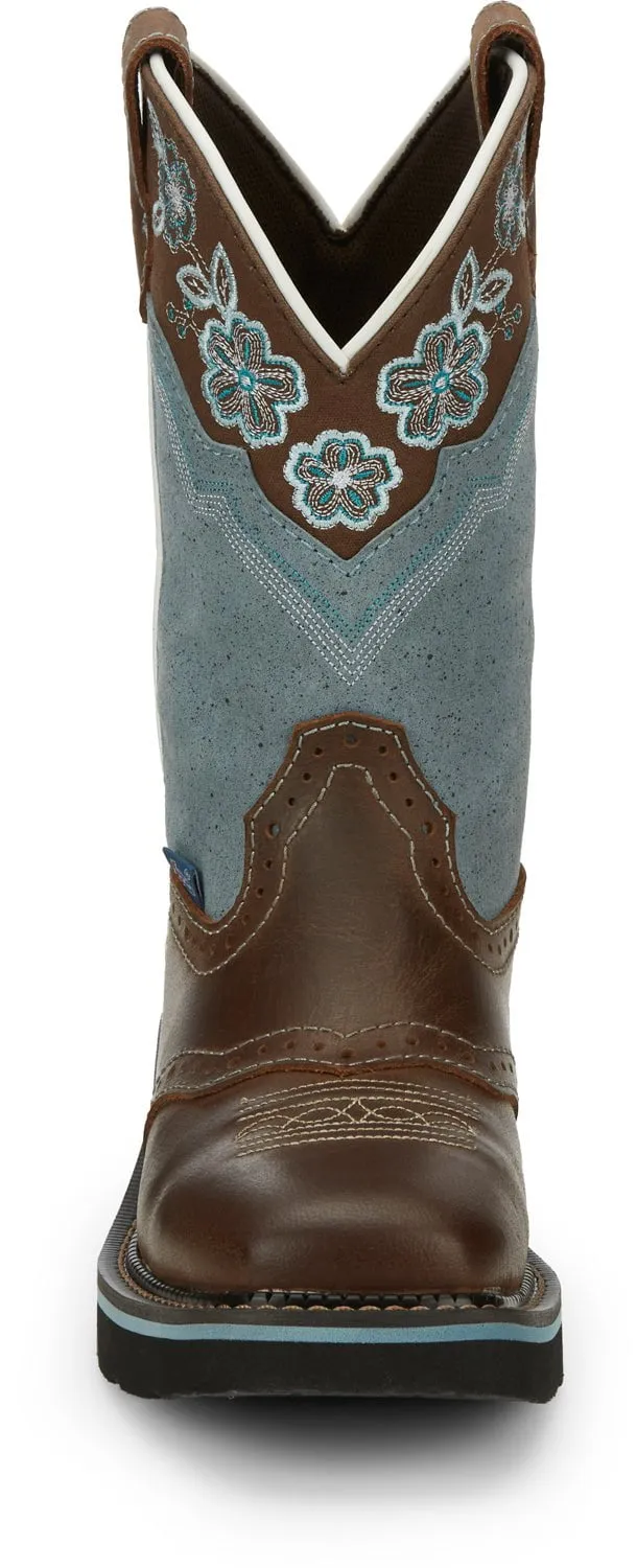 Justin 11in Gypsy Floral Womens Blue Starlina Leather Cowboy Boots