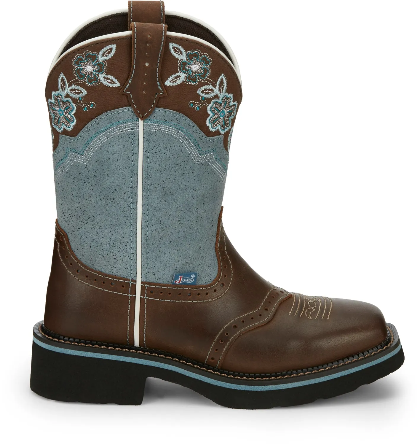 Justin 11in Gypsy Floral Womens Blue Starlina Leather Cowboy Boots