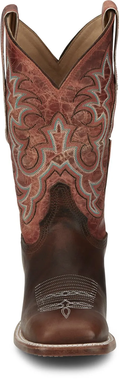 Justin 11in Womens Amber Orange Dusty Leather Cowboy Boots