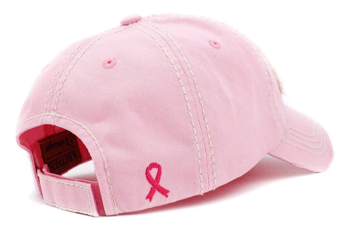 KBV1388 "Believe" Pink Ribbon Vintage Washed Baseball Cap