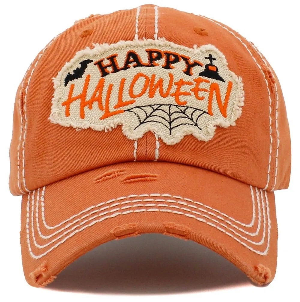 KBV1467 "Happy Halloween" Washed Vintage Ballcap