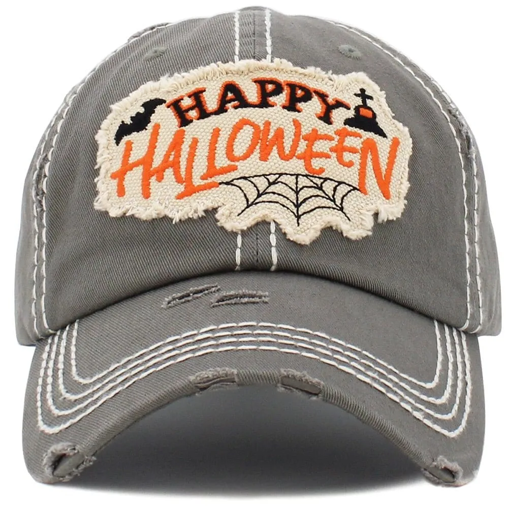 KBV1467 "Happy Halloween" Washed Vintage Ballcap