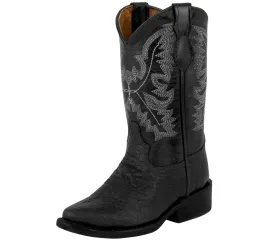 Kids Black Western Boots Buffalo Print Leather - J Toe