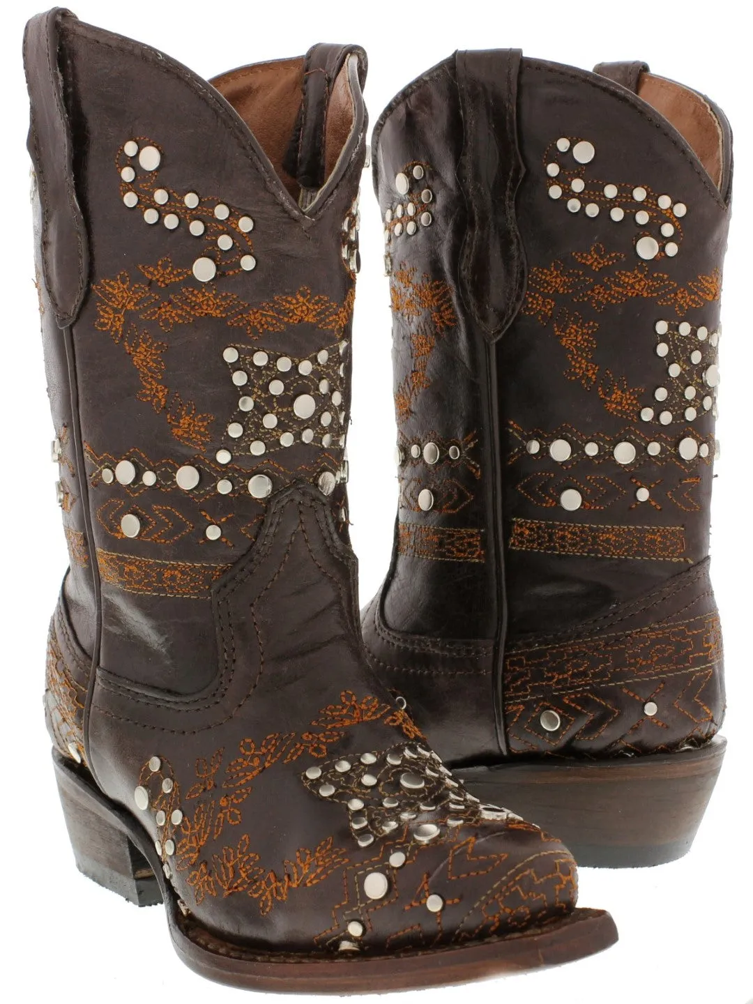 Kids Pescara Brown Western Cowboy Boots Leather - Snip Toe