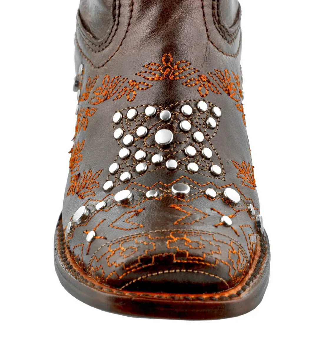 Kids Pescara Brown Western Cowboy Boots Leather - Square Toe