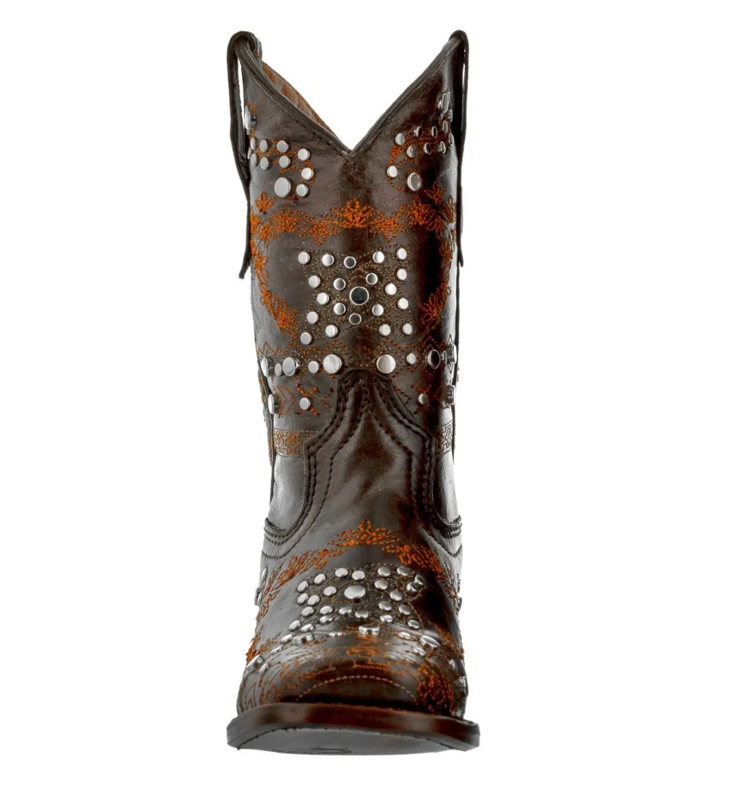 Kids Pescara Brown Western Cowboy Boots Leather - Square Toe