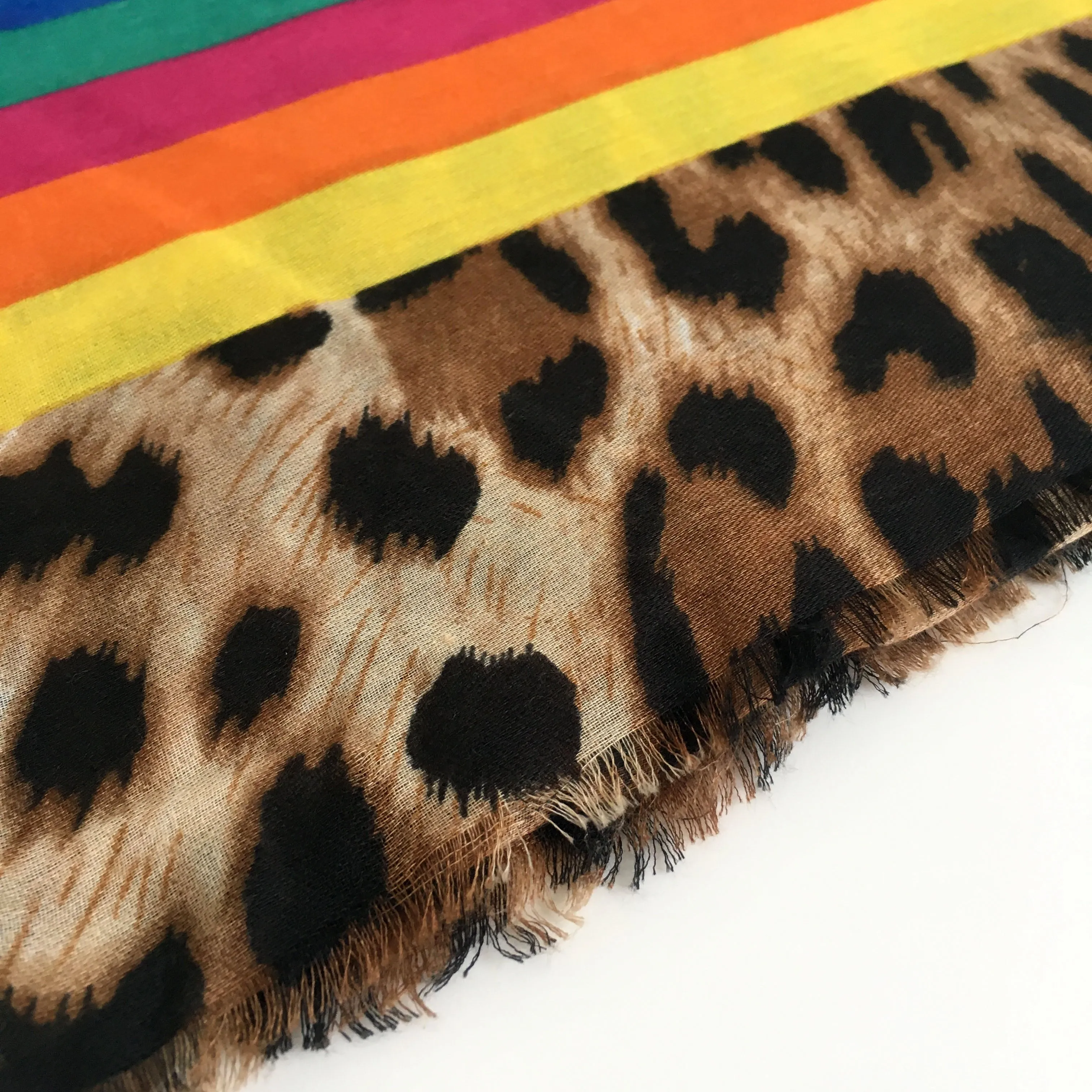 LARGE LEOPARD PRINT SHAWL SCARF WITH MULTI COLOUR RAINBOW STRIPES