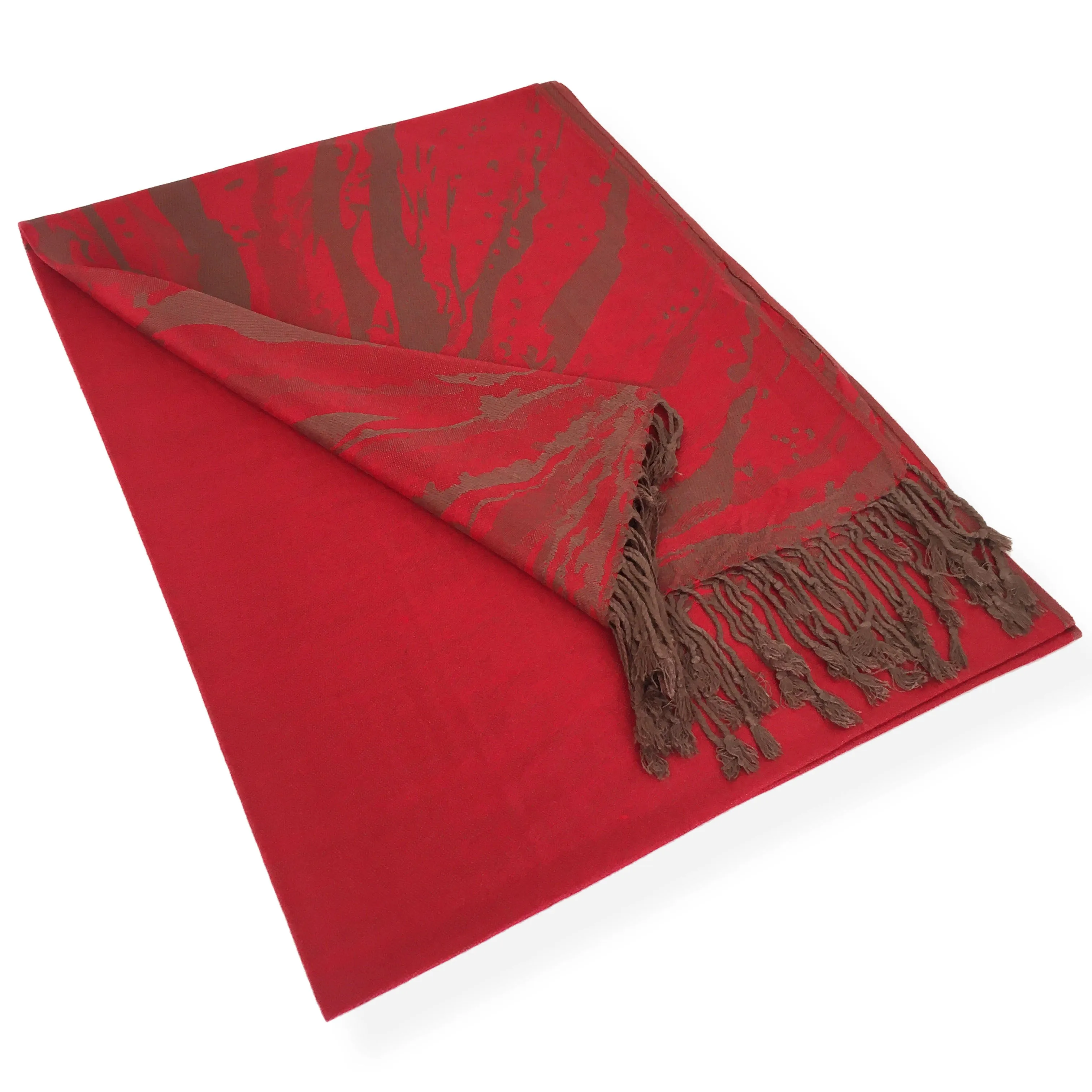 LARGE RED ZEBRA PRINT REVERSIBLE PASHMINA SHAWL SCARF