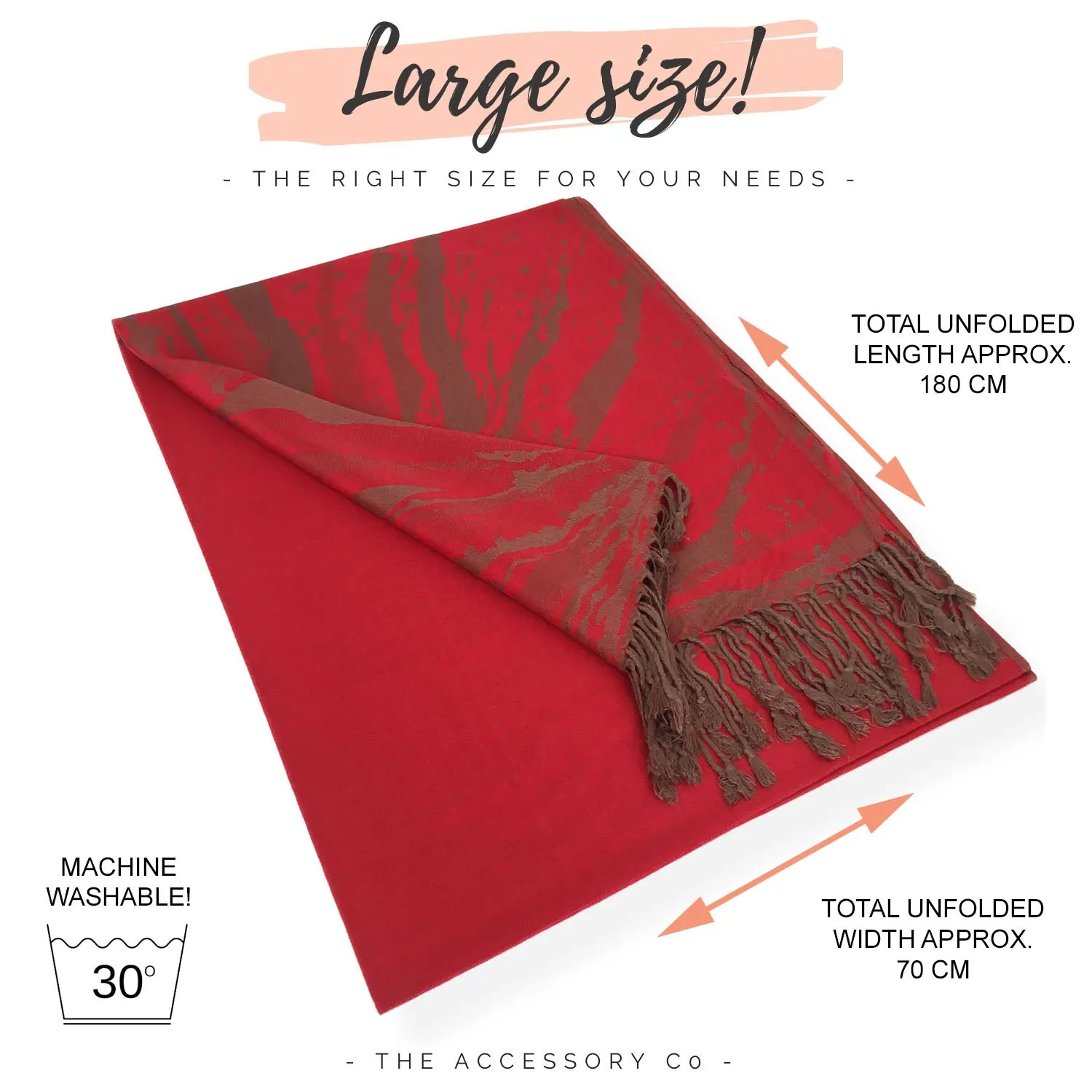 LARGE RED ZEBRA PRINT REVERSIBLE PASHMINA SHAWL SCARF